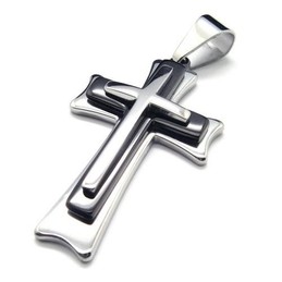 Men Black Silver Pure Titanium Cross Pendant Necklace