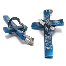 Cool Man Heart Cross Bible titanium steel necklace-New 