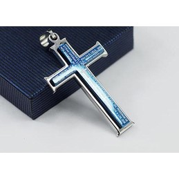 Bible blue and silver Cross titanium Pendant and Necklace