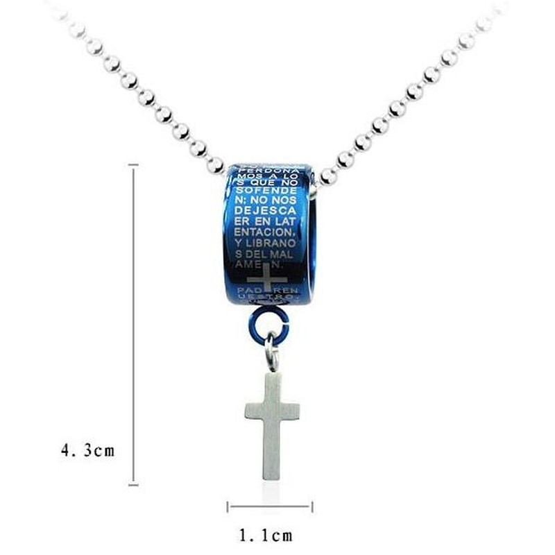 Exquisite Blue Titanium Ring Necklace and Cross Pendant